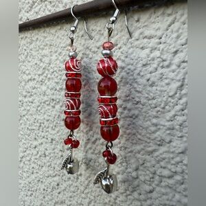 Artisan Red and Silver Beaded Earrings